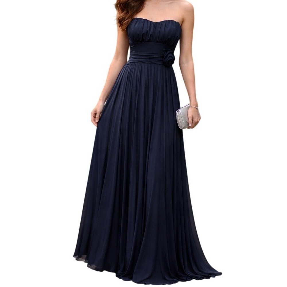 Speechless Strapless Pleated Fully Lined High Low Maxi Dress Midnight Size M NWT